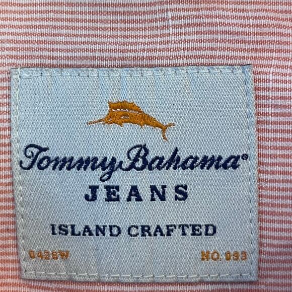 Tommy Bahama Men's XXL Orange/White Pinstriped Linen Blend Long Sleeve Shirt - Picture 2 of 7